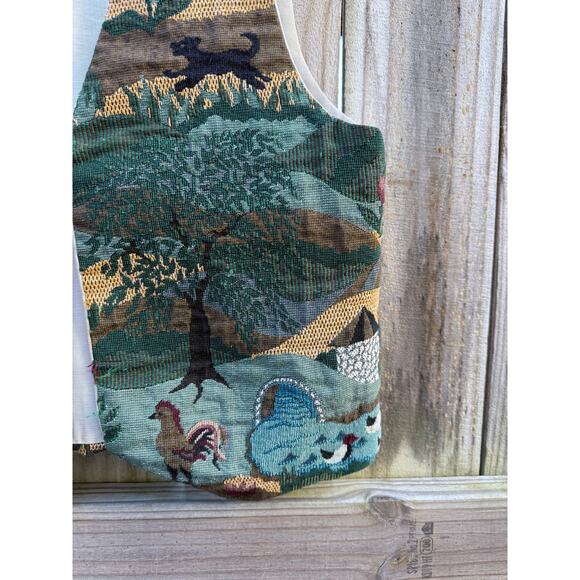 Vintage Countryside Scenic Tapestry Vest – Green Multi, Cottagecore - Picture 10 of 10